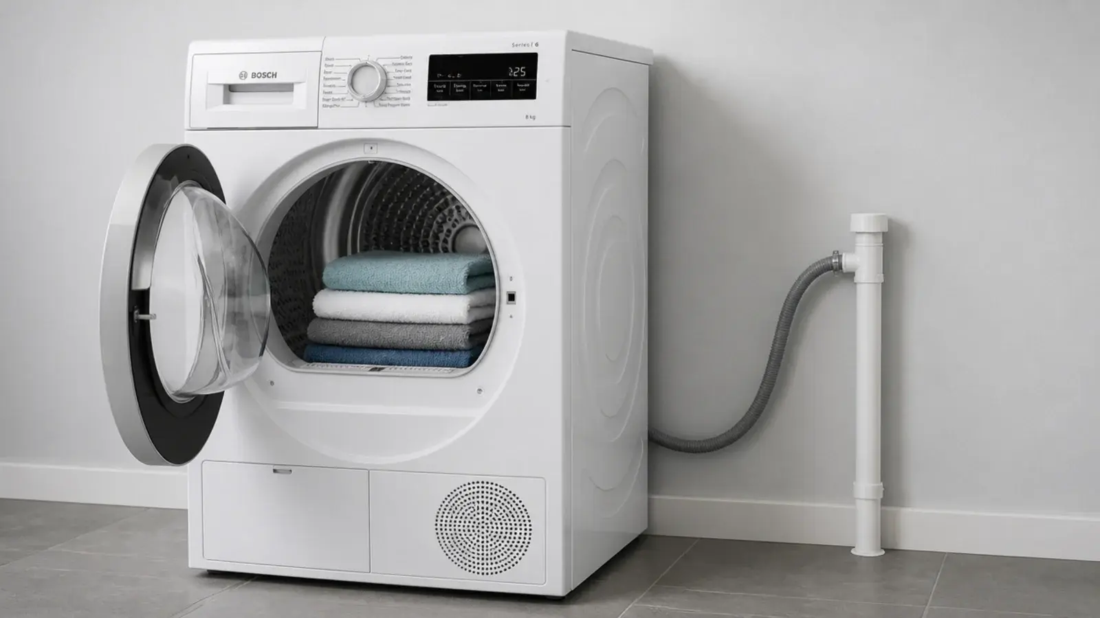 heat pump dryer standing in an internal room with no external wall