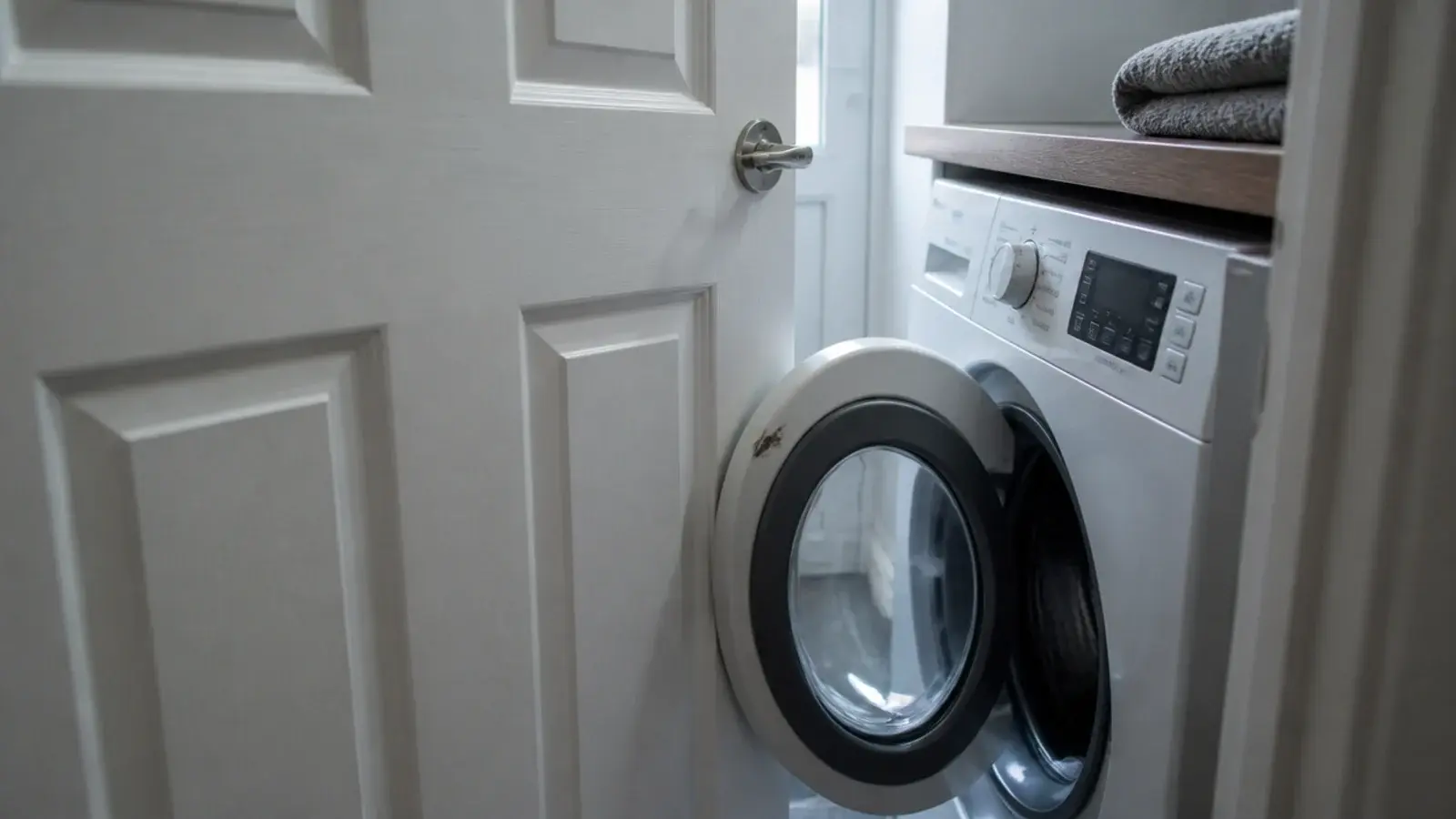 internal door and washer door colliding in a small utility room