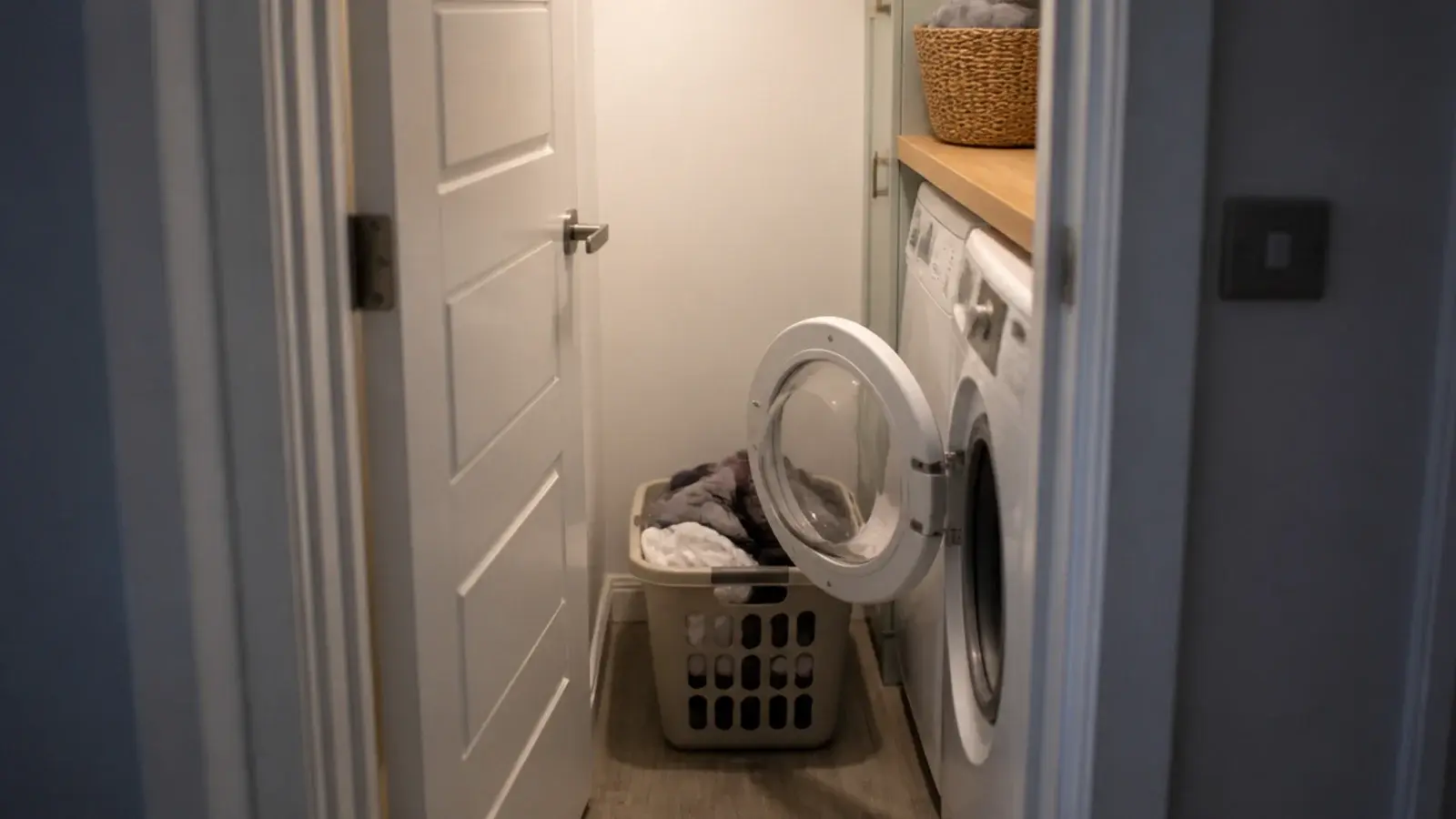 utility room layout seen from the doorway with both appliance doors open