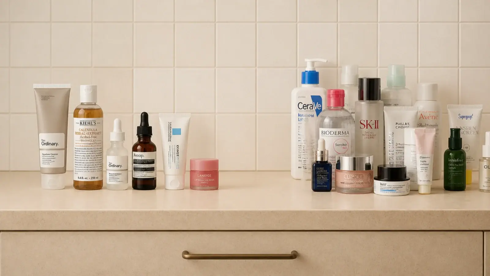 daily vanity products separated from everything else on a counter