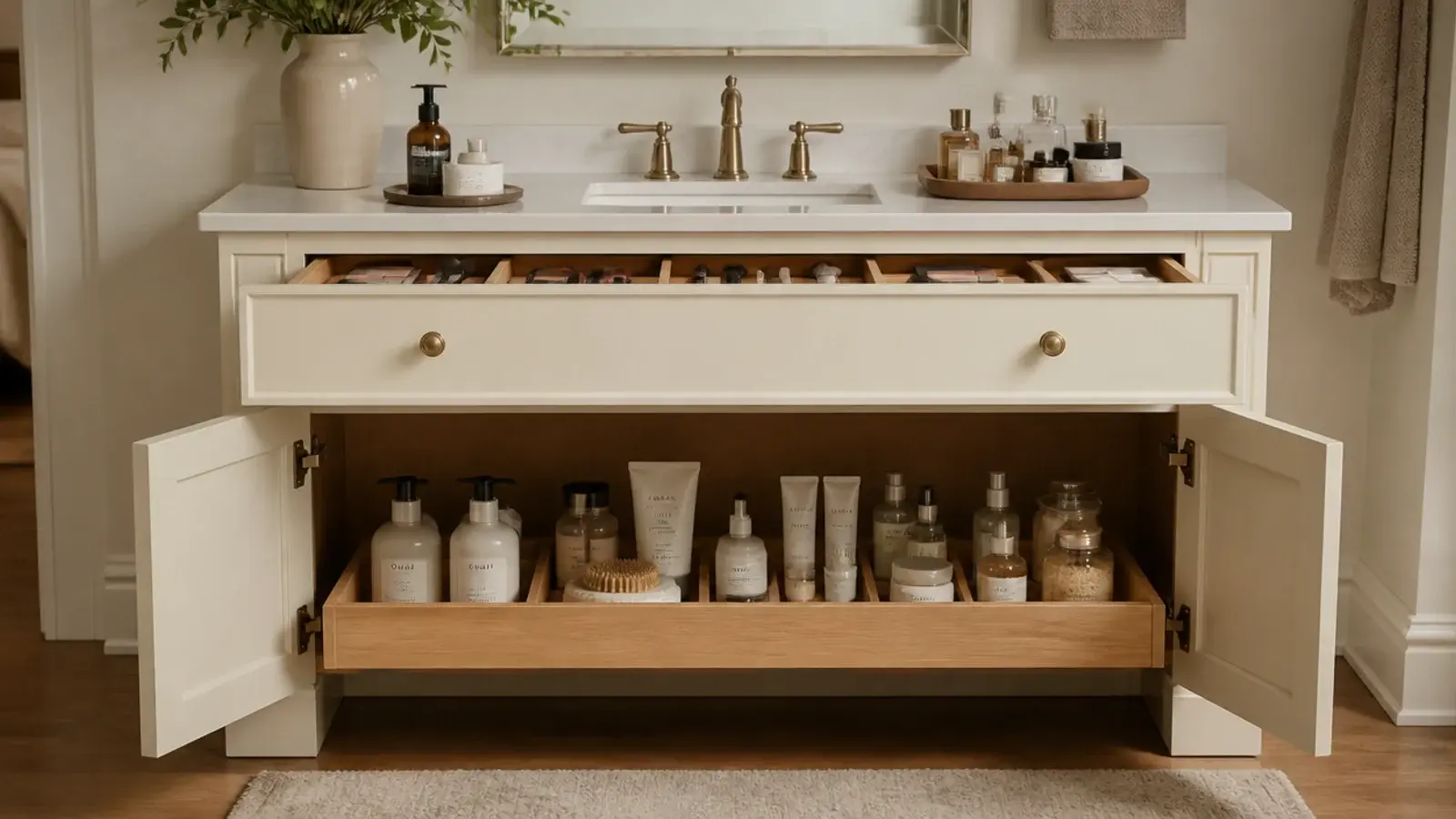 vanity zones assigned to tray drawer and cabinet during organization