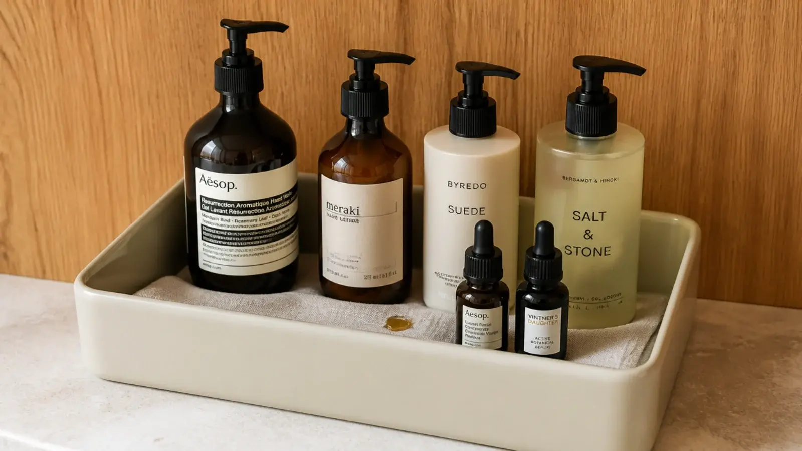 foundation pumps and serum droppers standing upright in a bin