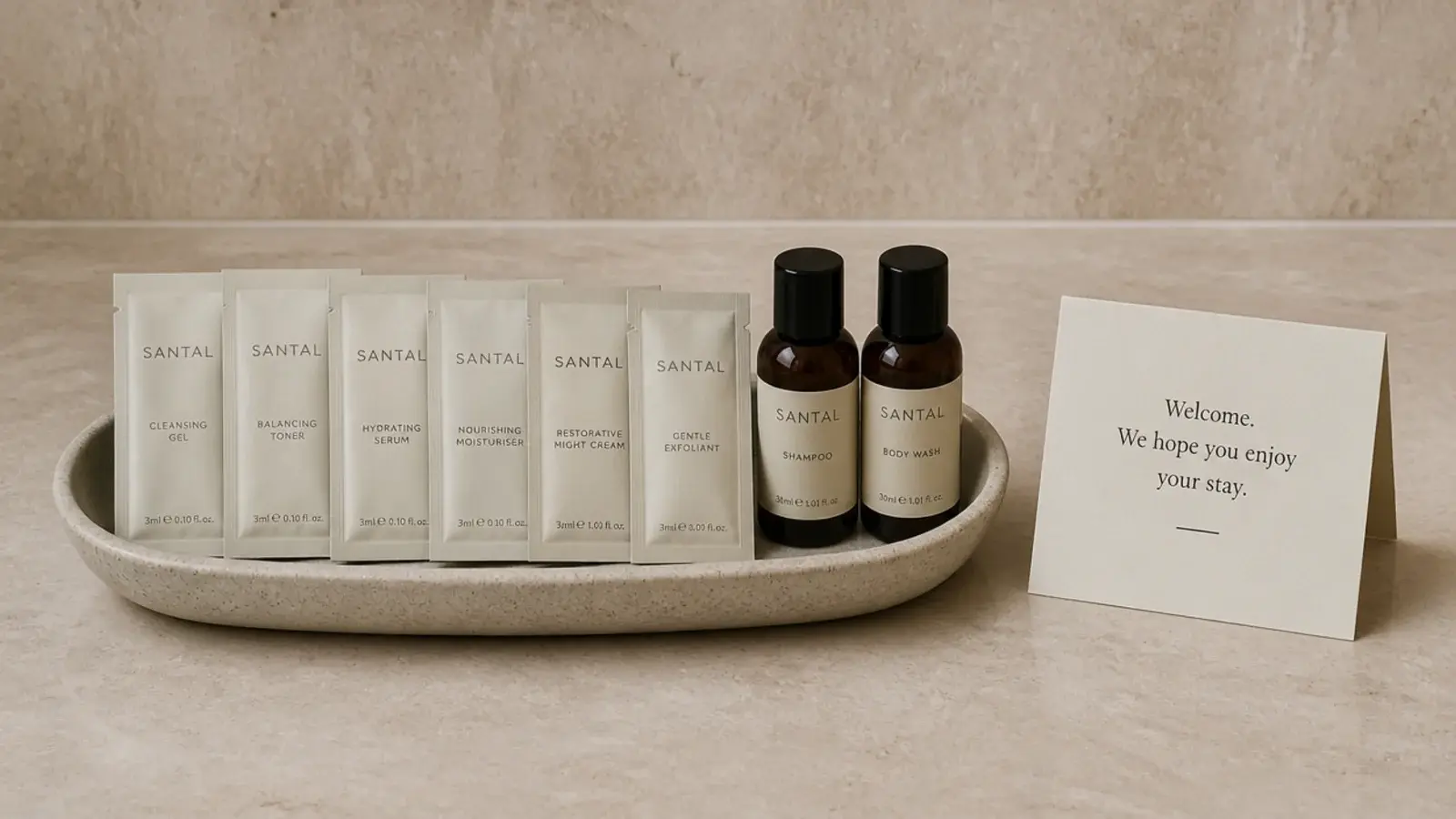 handful of skincare samples grouped in a small dish with a deadline