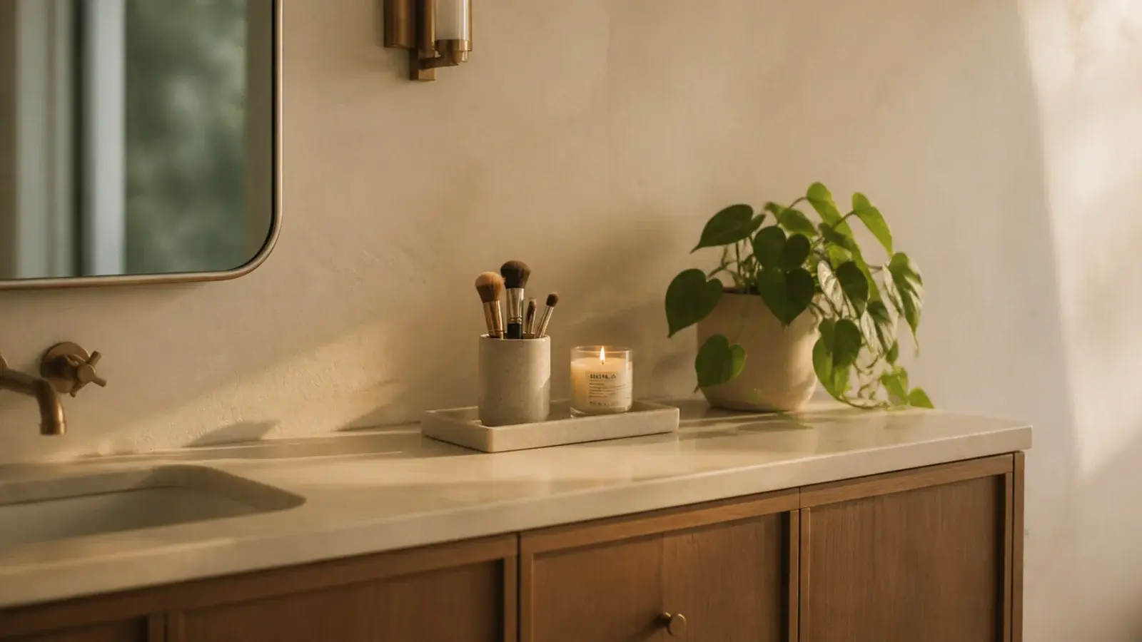 calm finished minimalist vanity after a full seasonal reset