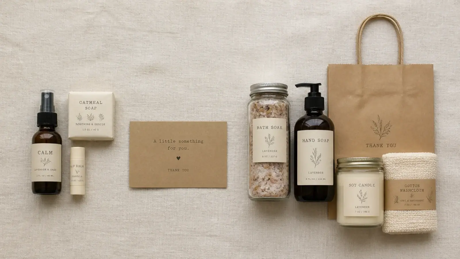 small vanity products sorted into keep and remove piles on linen