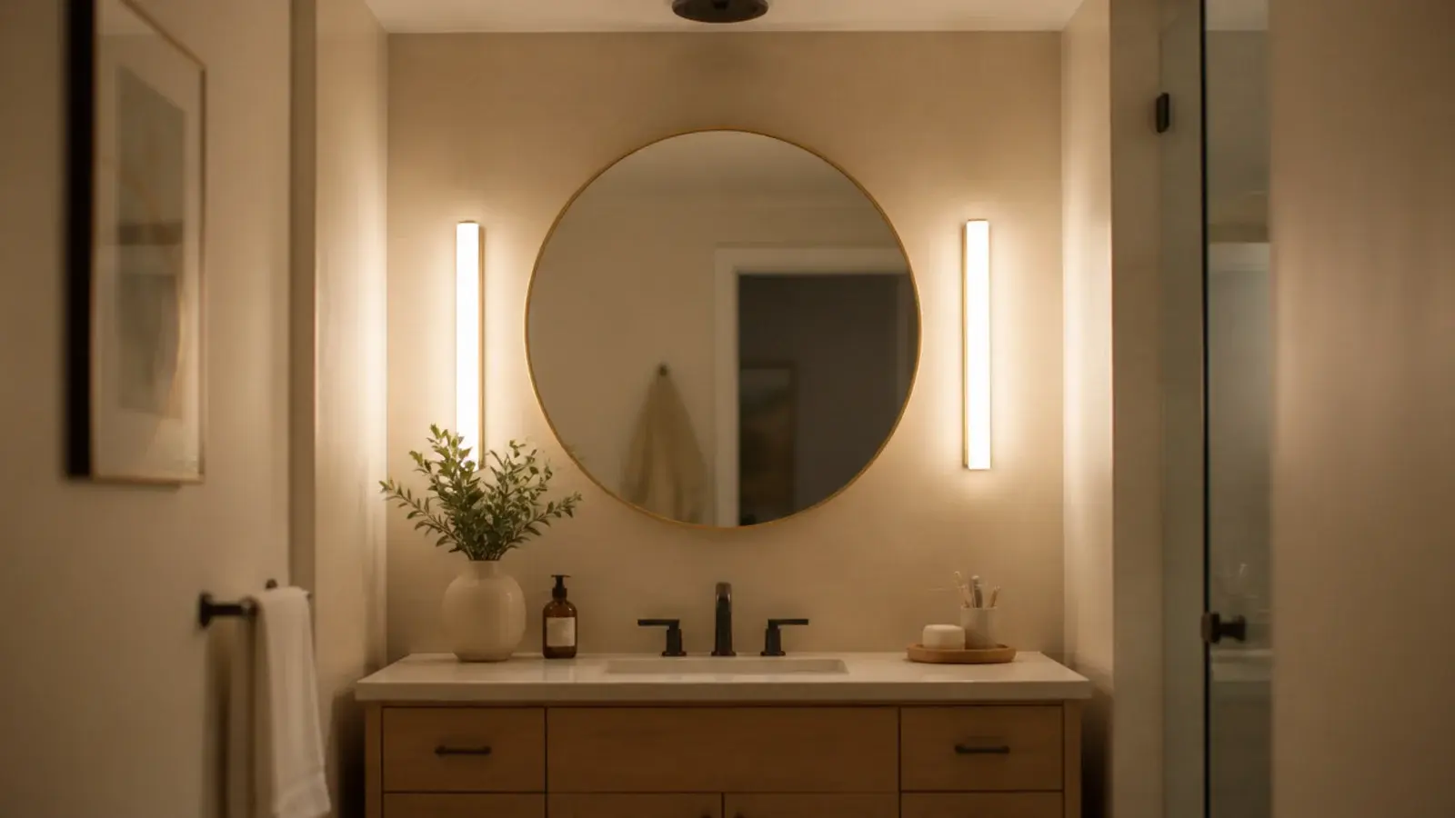 mirror with two warm side bars replacing a single overhead fixture