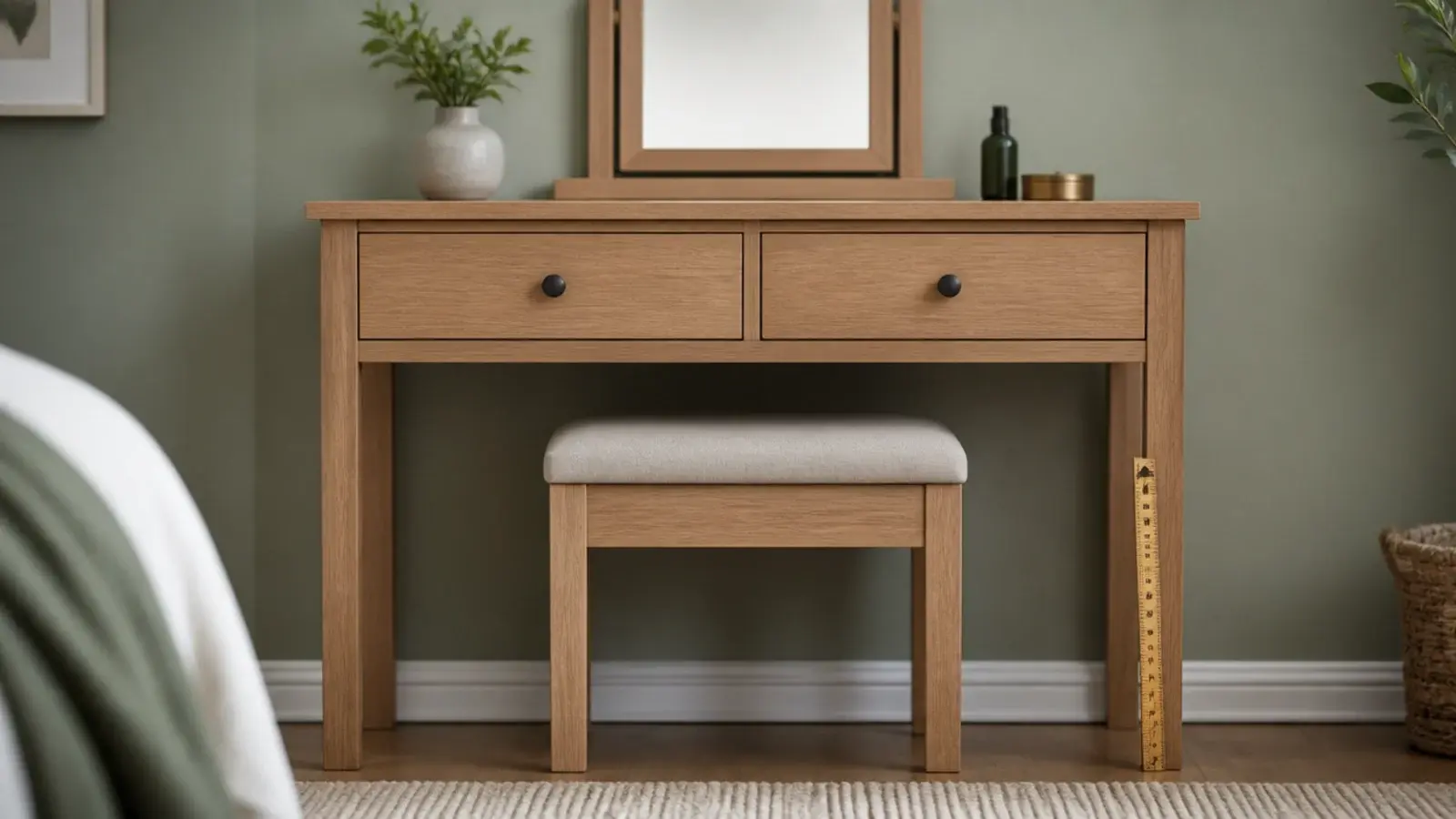 bedroom dressing table with a lower stool and proper knee clearance