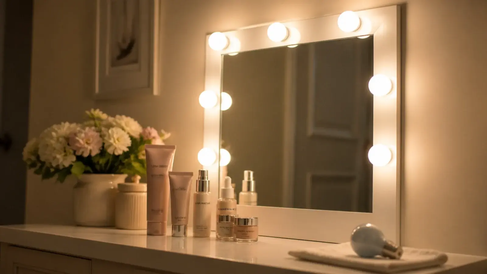 lit mirror swapped from cold blue light to a warmer high quality glow