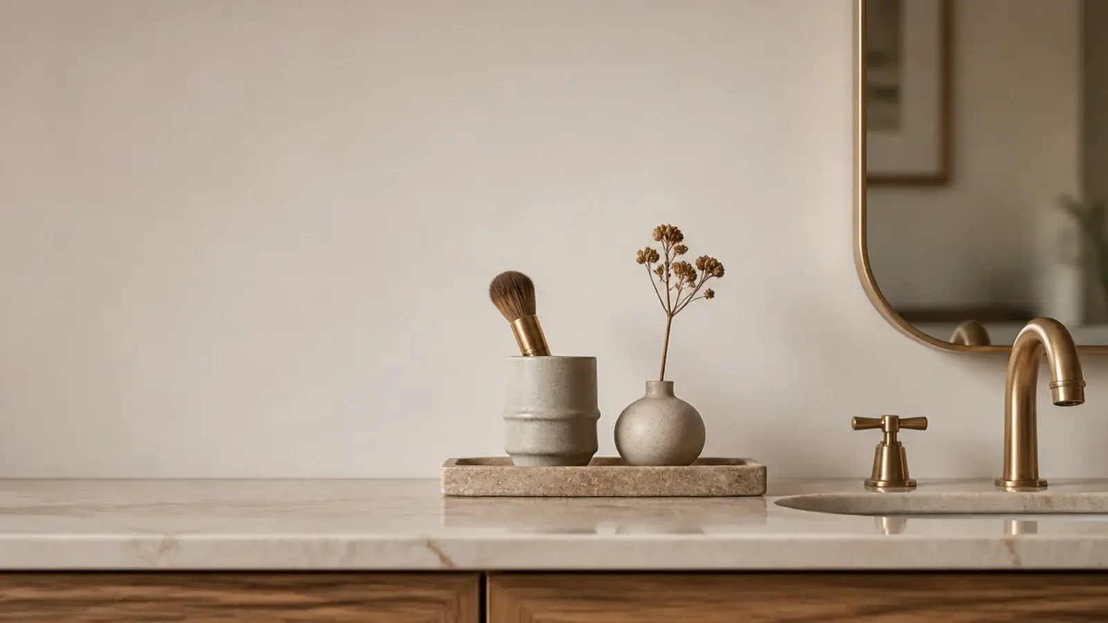 vertical vanity before and after image of a calm restyled counter