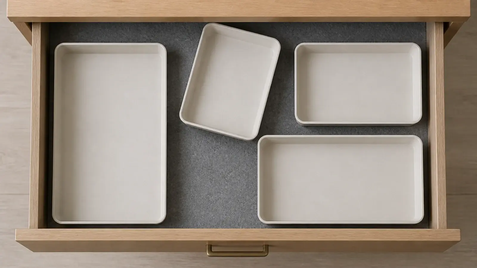 modular drawer trays arranged in different layouts inside a vanity drawer