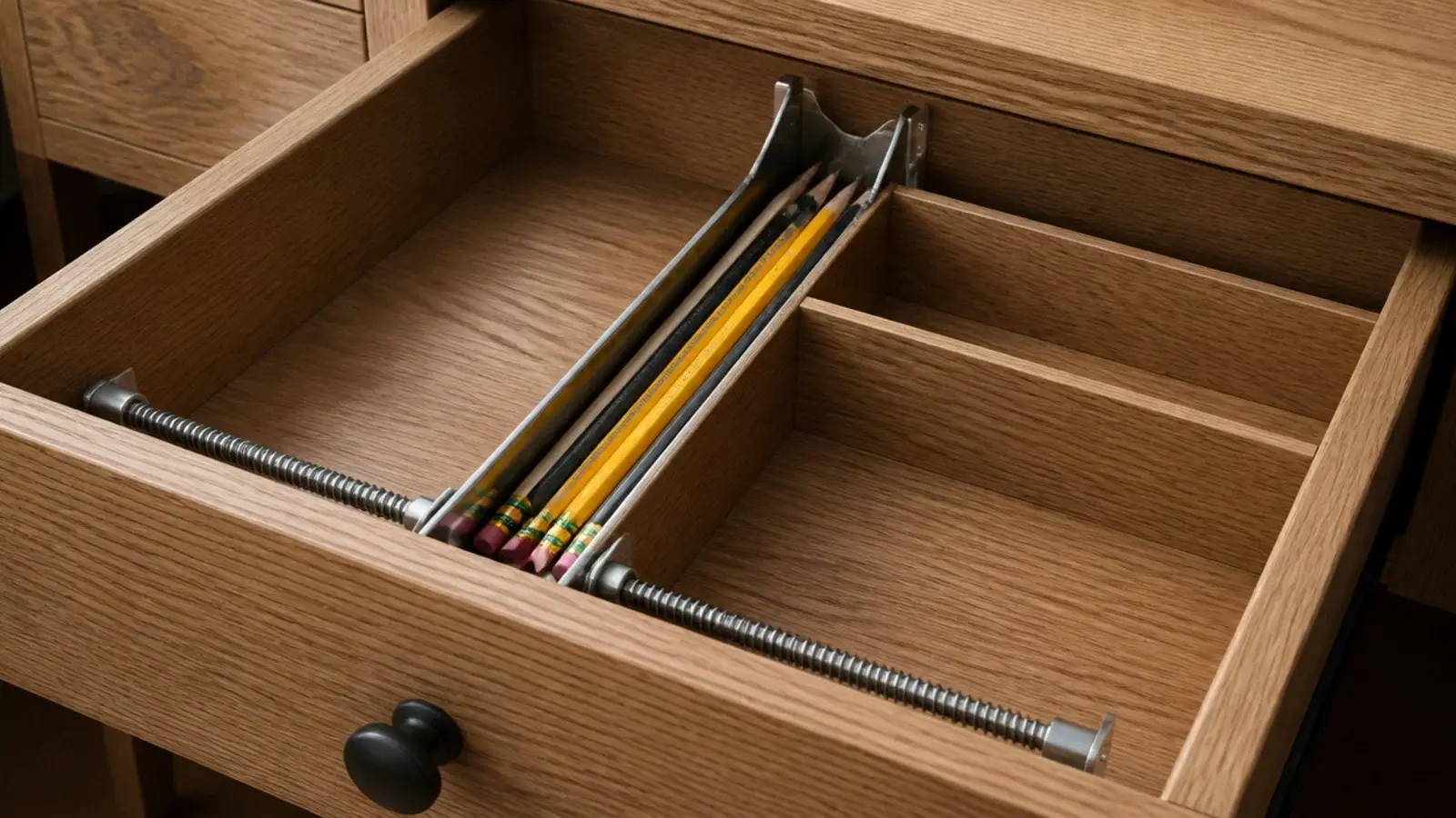 spring loaded divider fitted across a wide vanity drawer