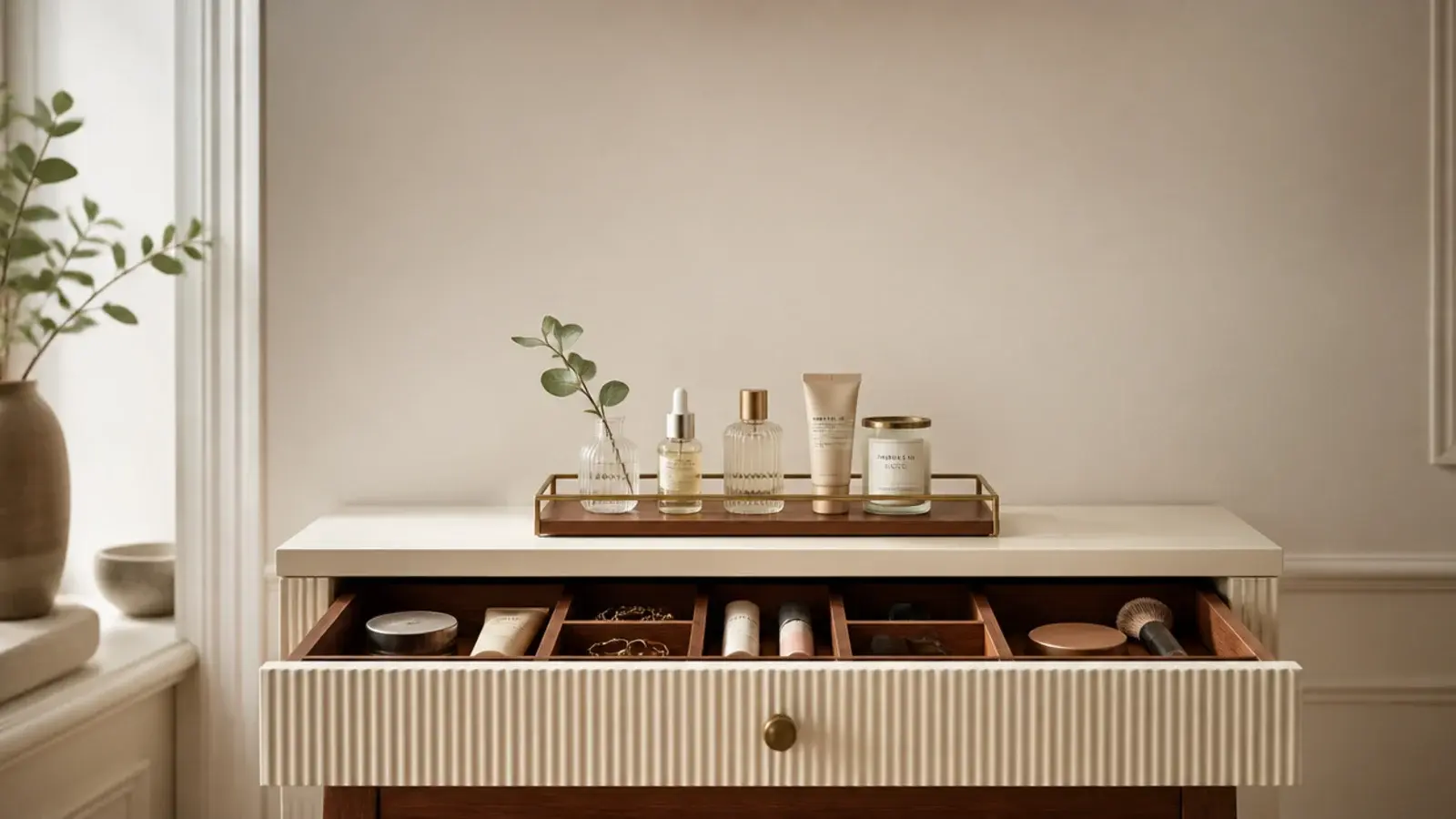 vertical guide to easy vanity organization ideas with trays and drawers