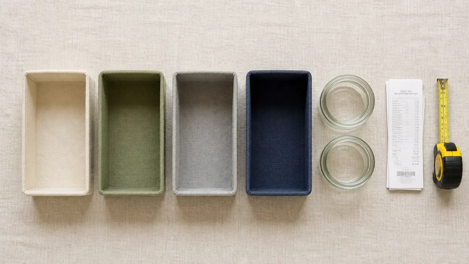 simple dollar store bins and jars chosen for vanity storage