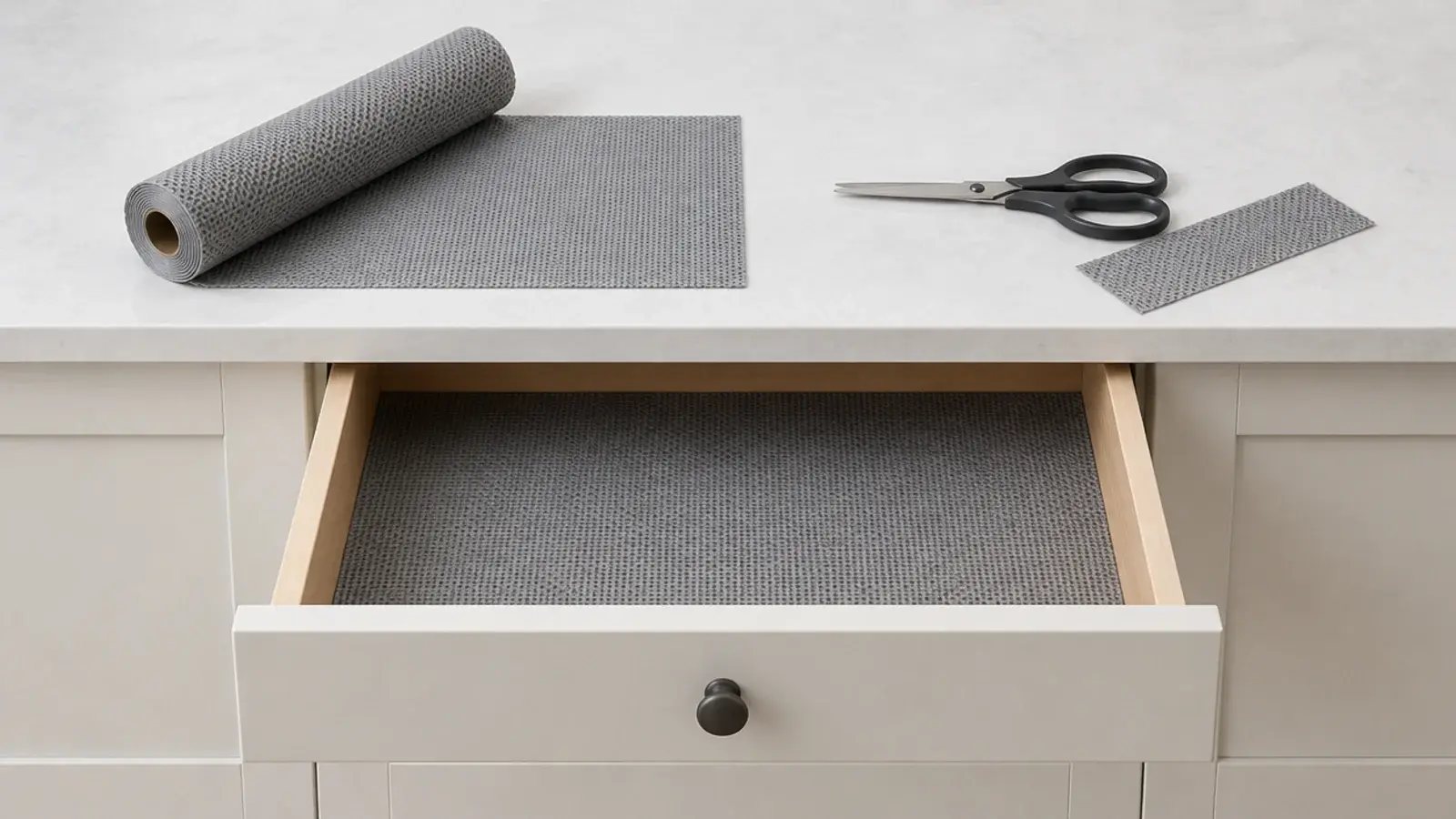 non slip liner cut to fit the base of a vanity drawer