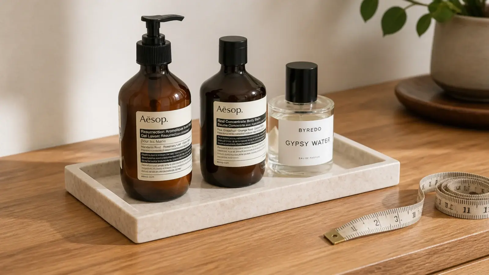 small tray sized to a group of three vanity bottles with margin