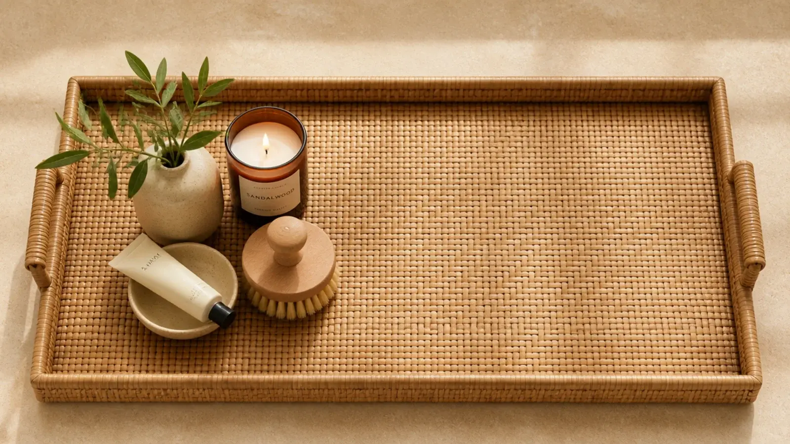 styled vanity tray with a third of its surface left clear