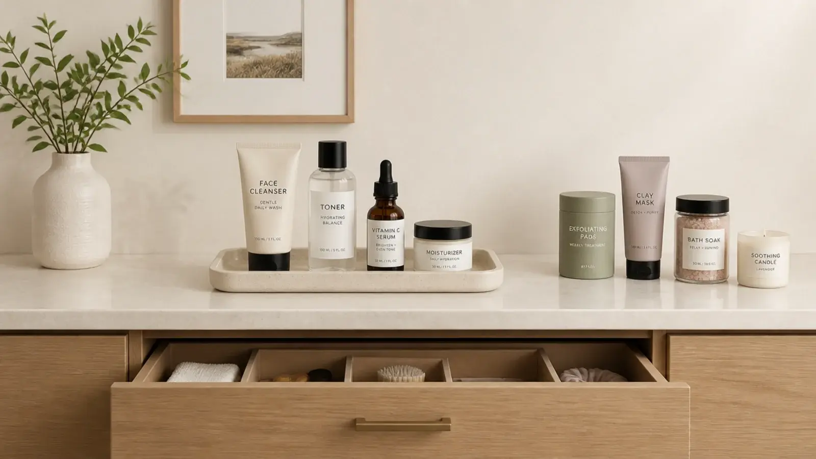 daily products only on a vanity tray with weekly ones removed