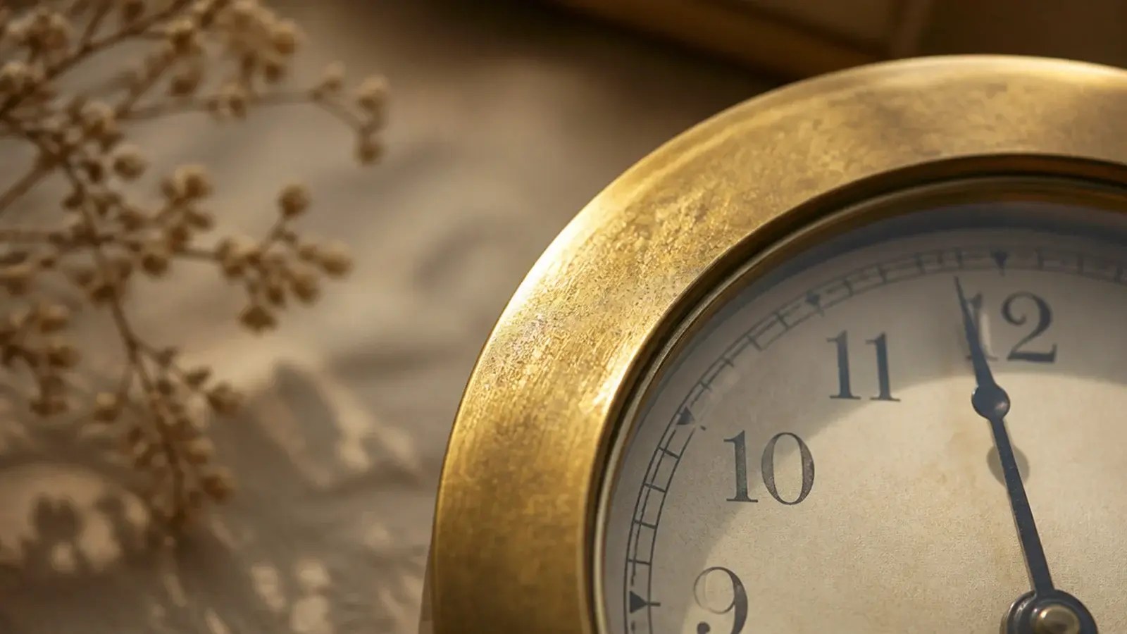 unlacquered brass clock rim showing soft uneven warm patina
