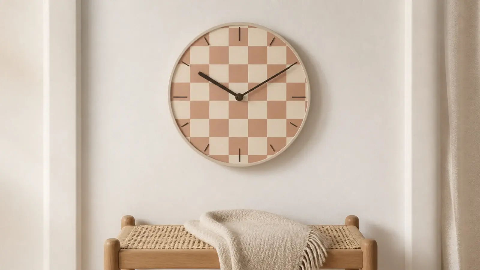 muted checkerboard clock dial in cream and clay squares