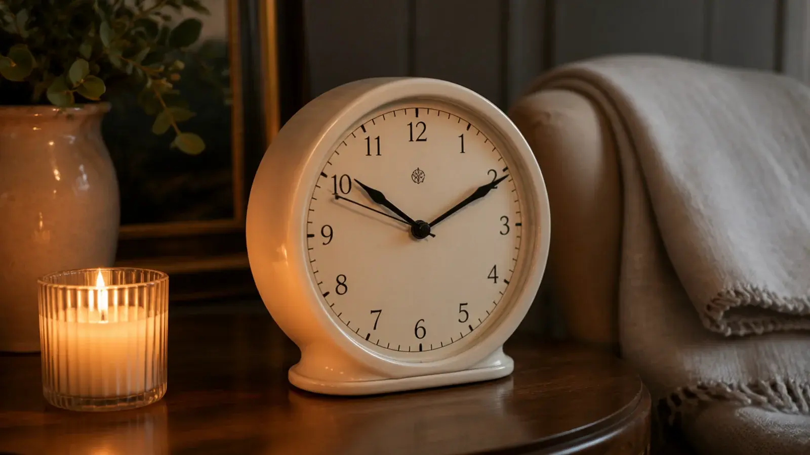 sweep second hand blurred across a soft dial in a dim room
