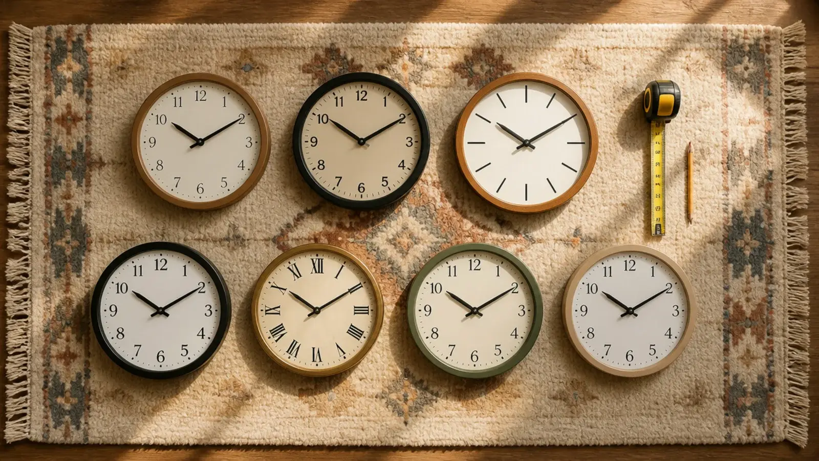 clock layout tested flat on a rug before going on the wall