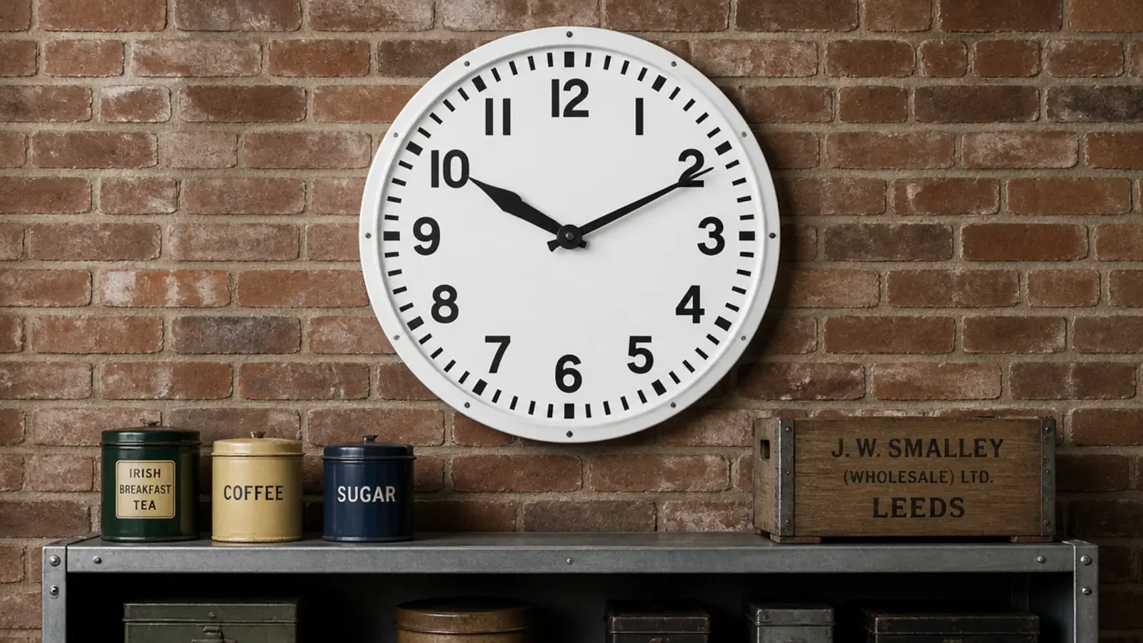 large station style clock with a heavy black outer minute track