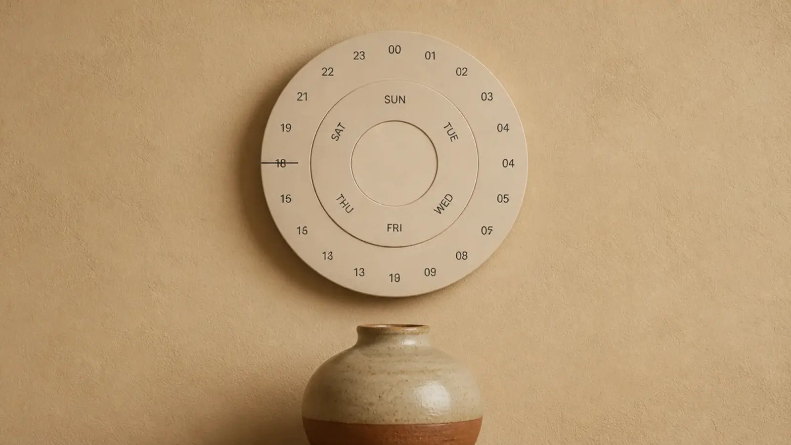 two concentric rotating discs showing the time through a marker