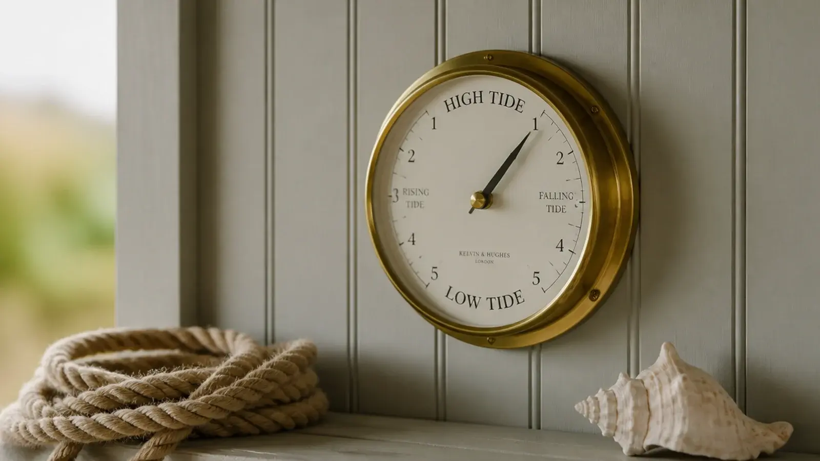 tide clock showing high and low water on a driftwood wall