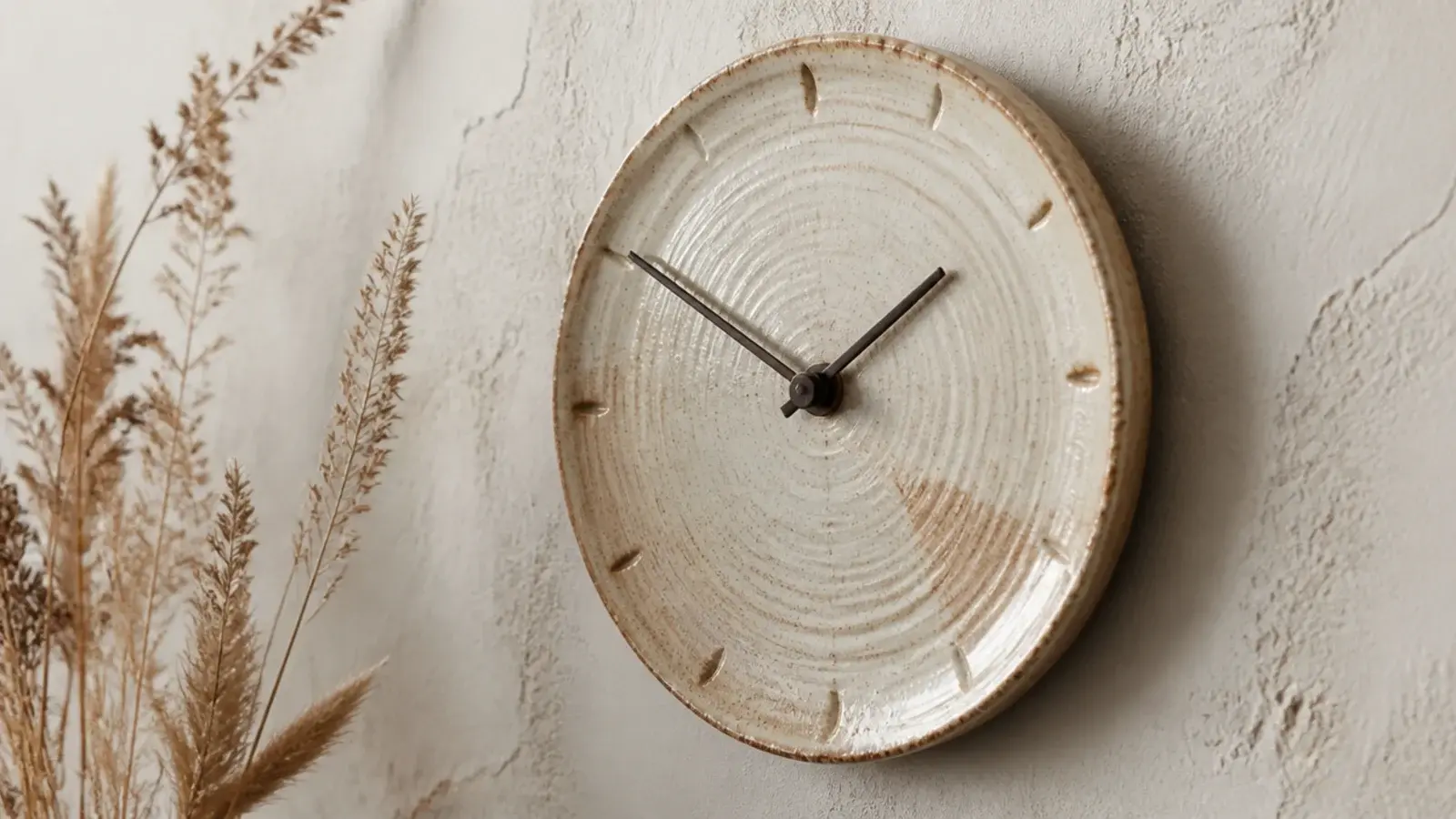 hand thrown ceramic clock face with a soft glazed uneven rim