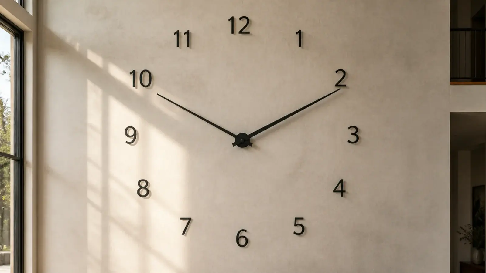 huge individual numerals fixed across a wide bare plaster wall