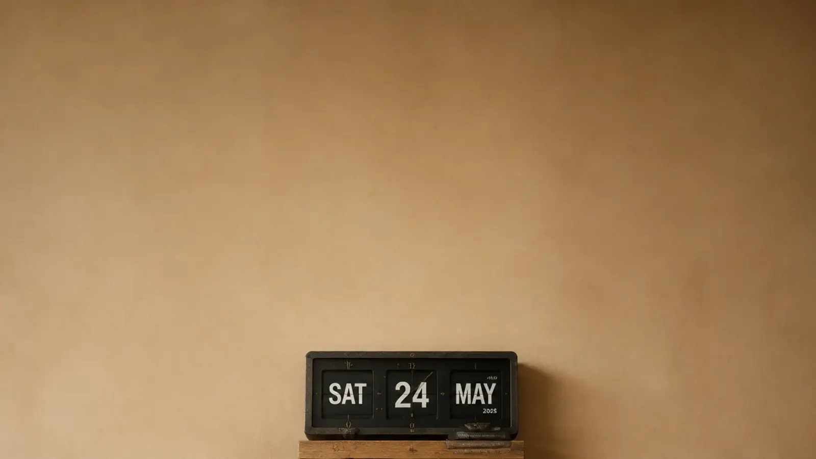 tall composition of unique wall clock formats on a plaster wall