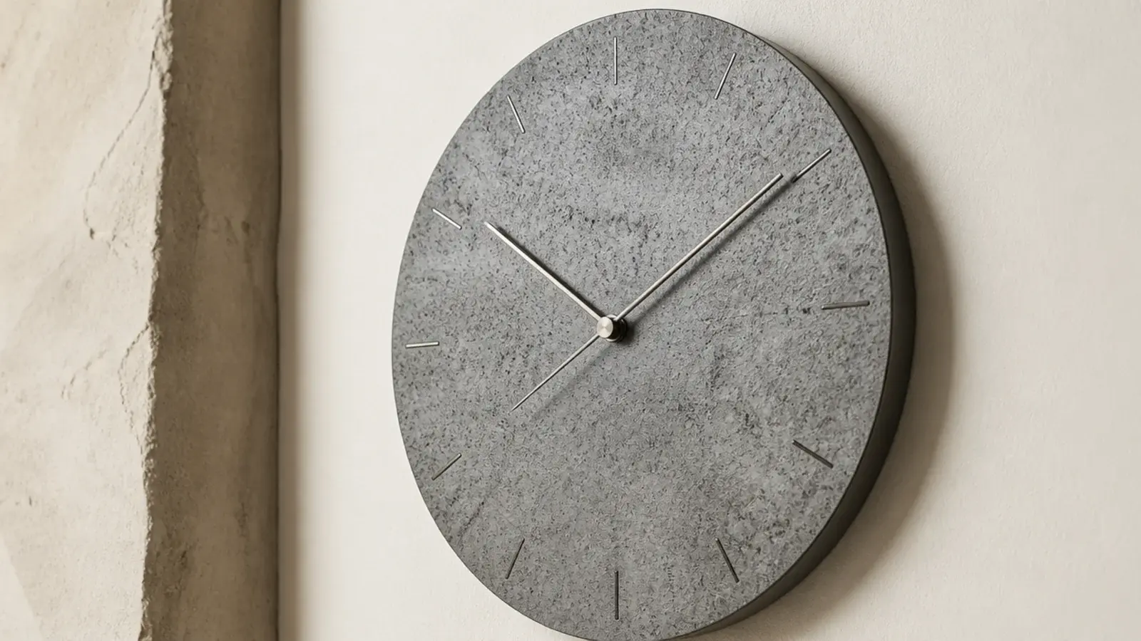 stone effect clock face with a fine grey mineral texture