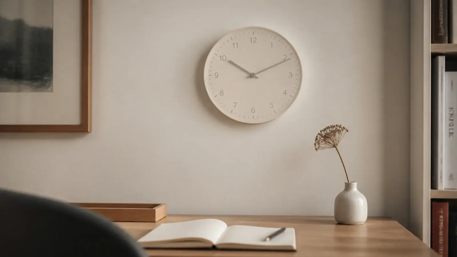 bone dial clock blending softly into a warm white small wall