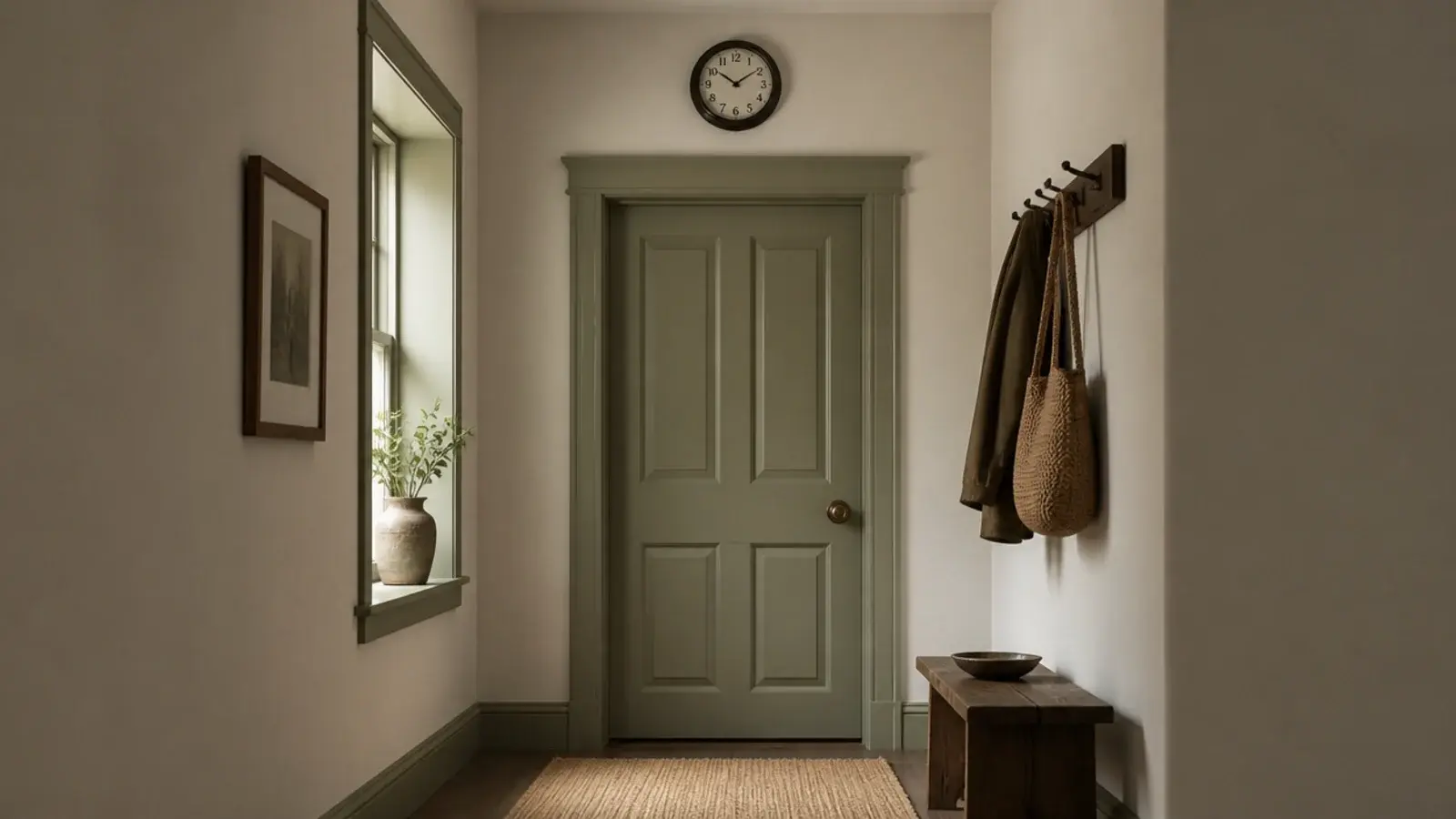 small clock mounted on the wall above an internal door frame