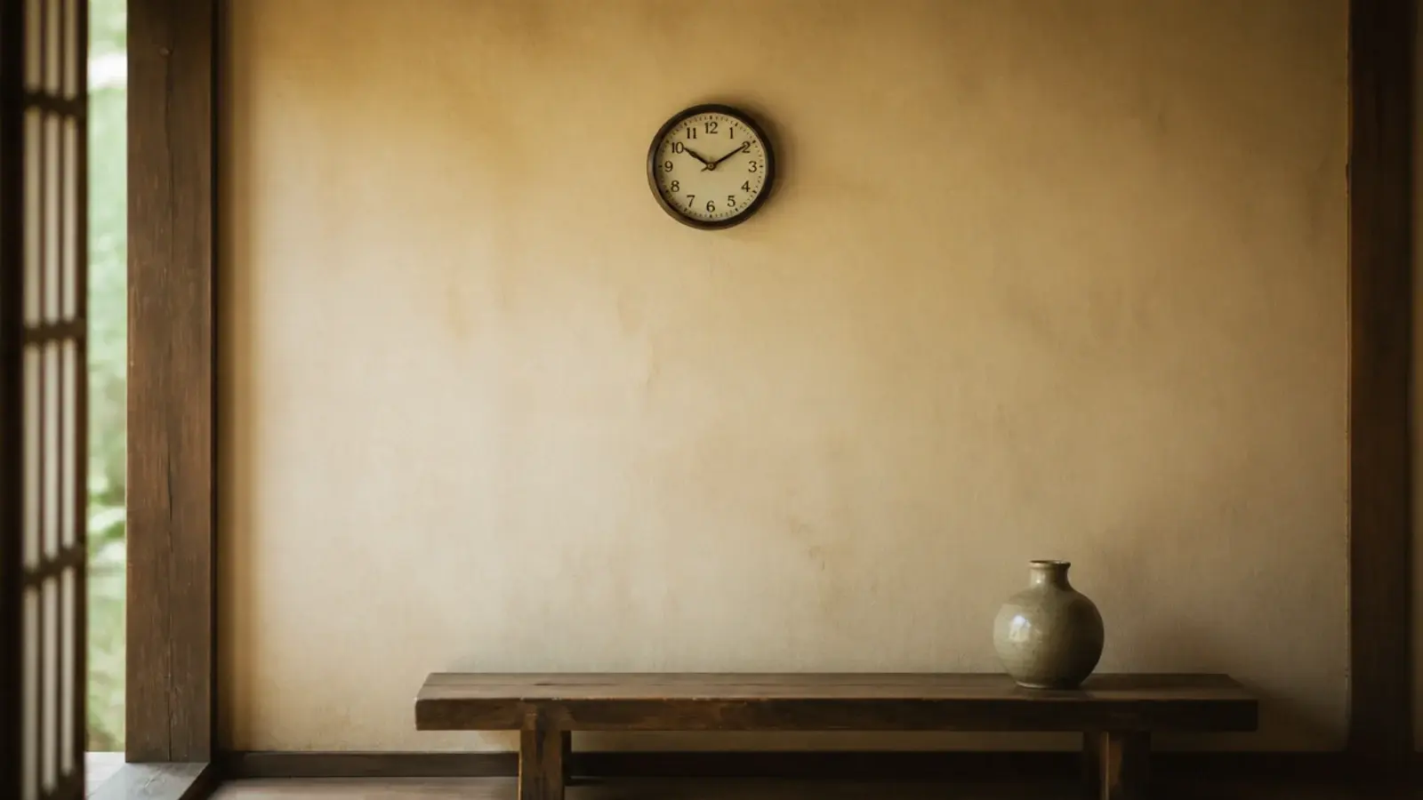 single clock alone on an otherwise empty small room wall