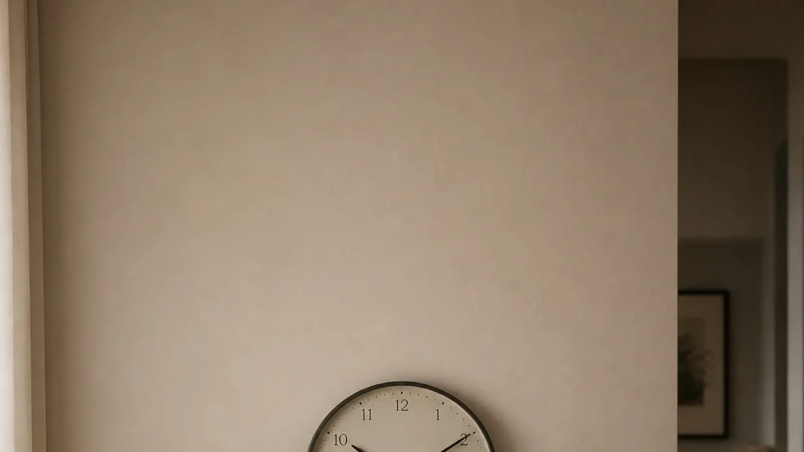 tall view of a compact room clock above a narrow console table
