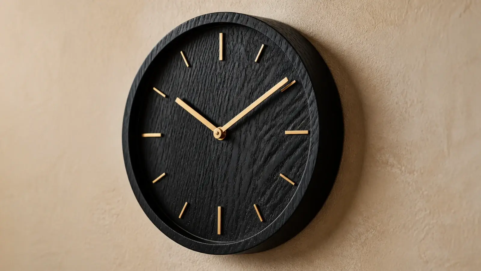 black stained oak clock where grain still reads through the colour