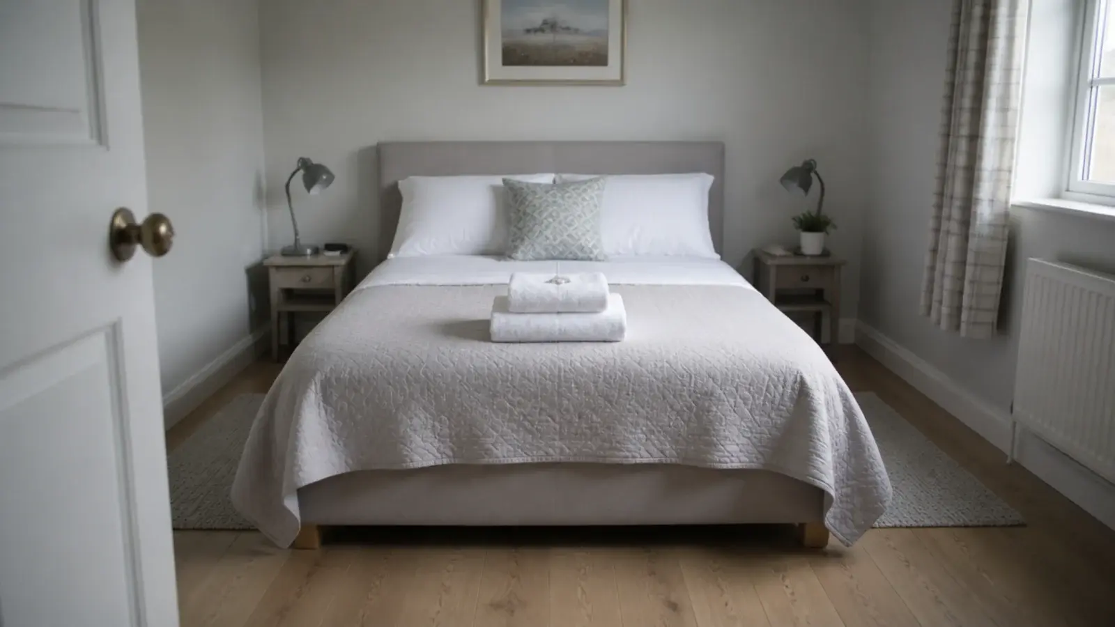 budget engineered boards in a simple guest room with two runners