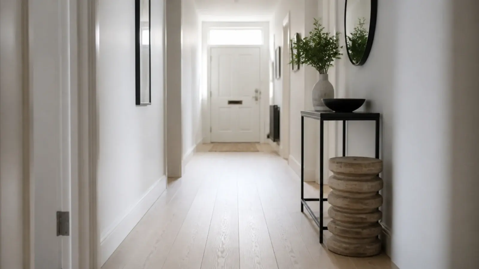 pale ash boards with straight grain running through a bright hallway