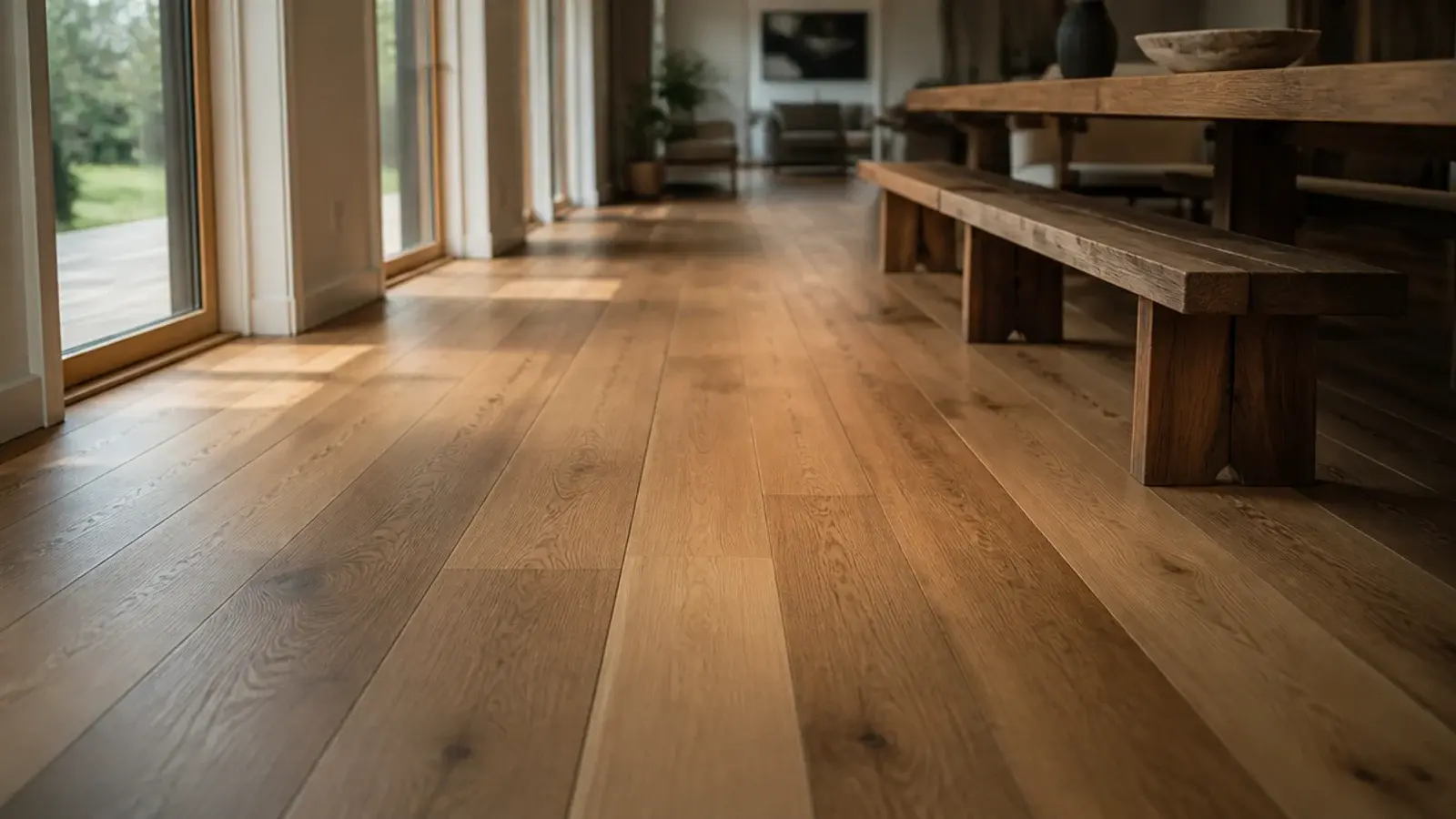three different board widths running together across a wide floor
