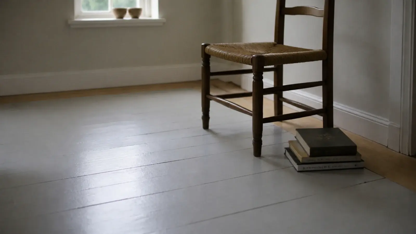 pale painted floorboards framed by a band of bare oiled timber