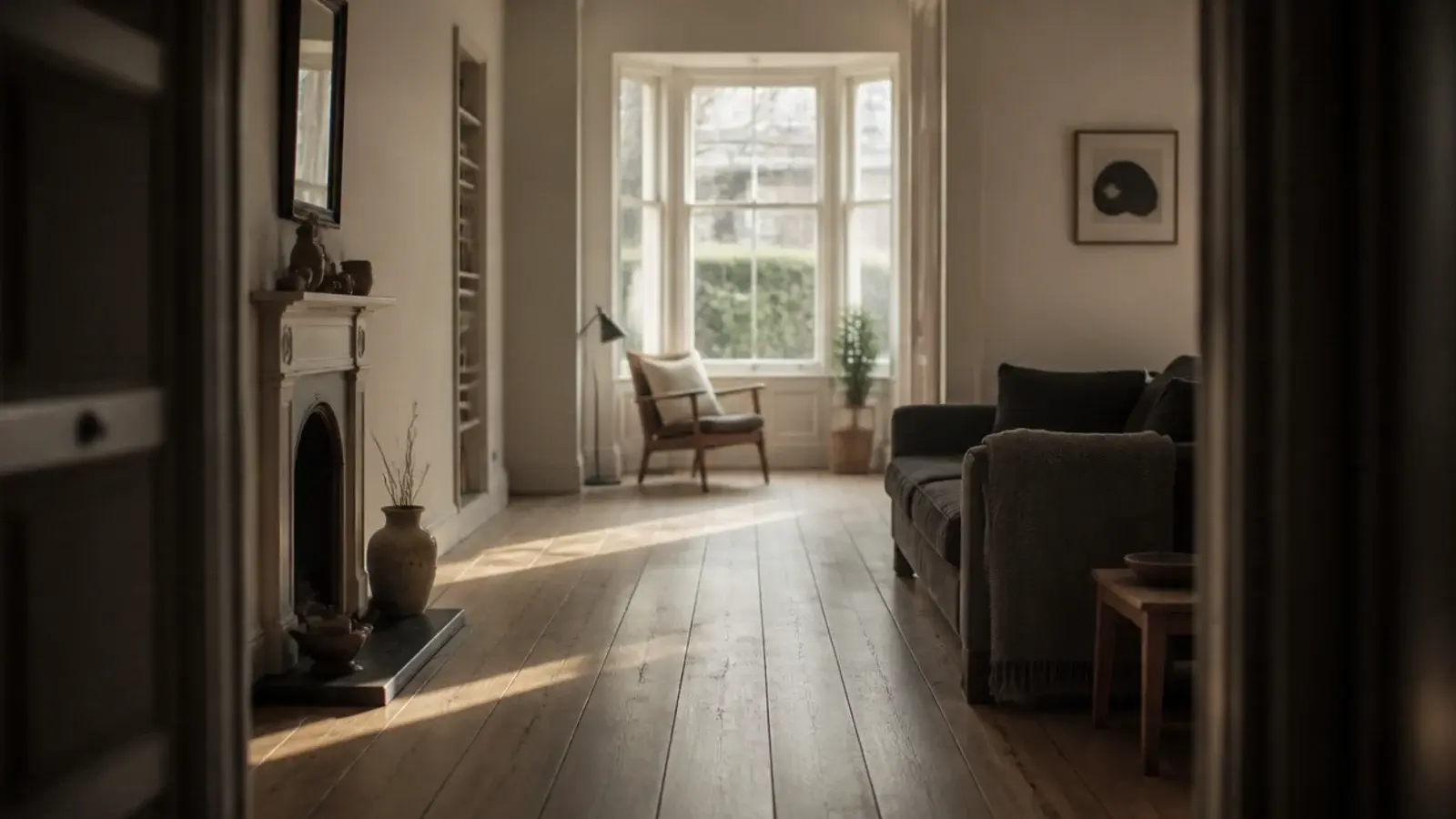 boards aligned to the longest diagonal view through an irregular room