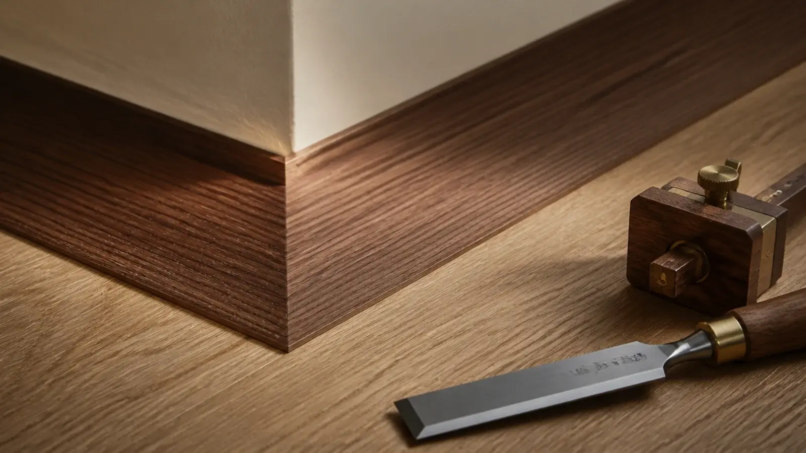 clean mitred corner where two timber border bands meet at ninety degrees