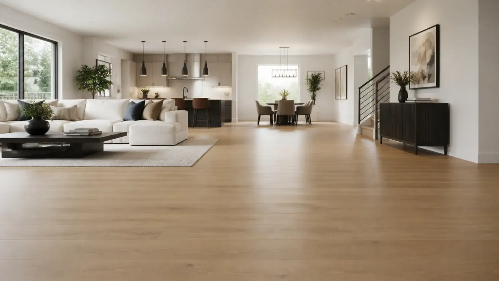 single tone oak floor running unbroken through an entire open level