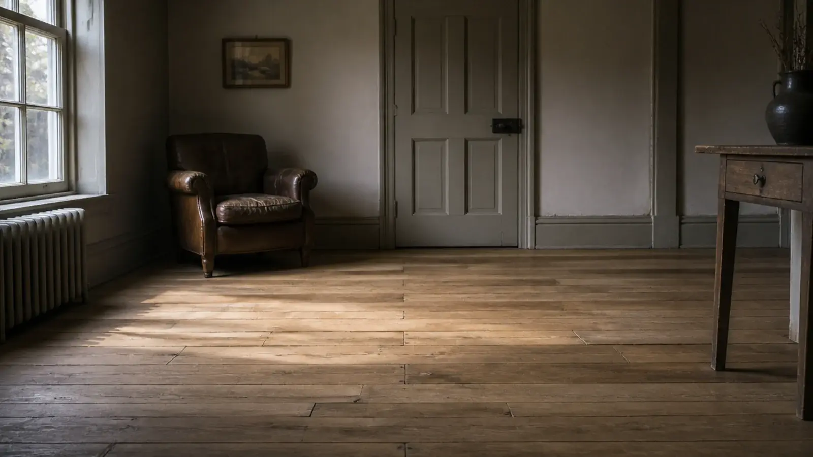 mixed length boards laid with irregular end joints in an old room