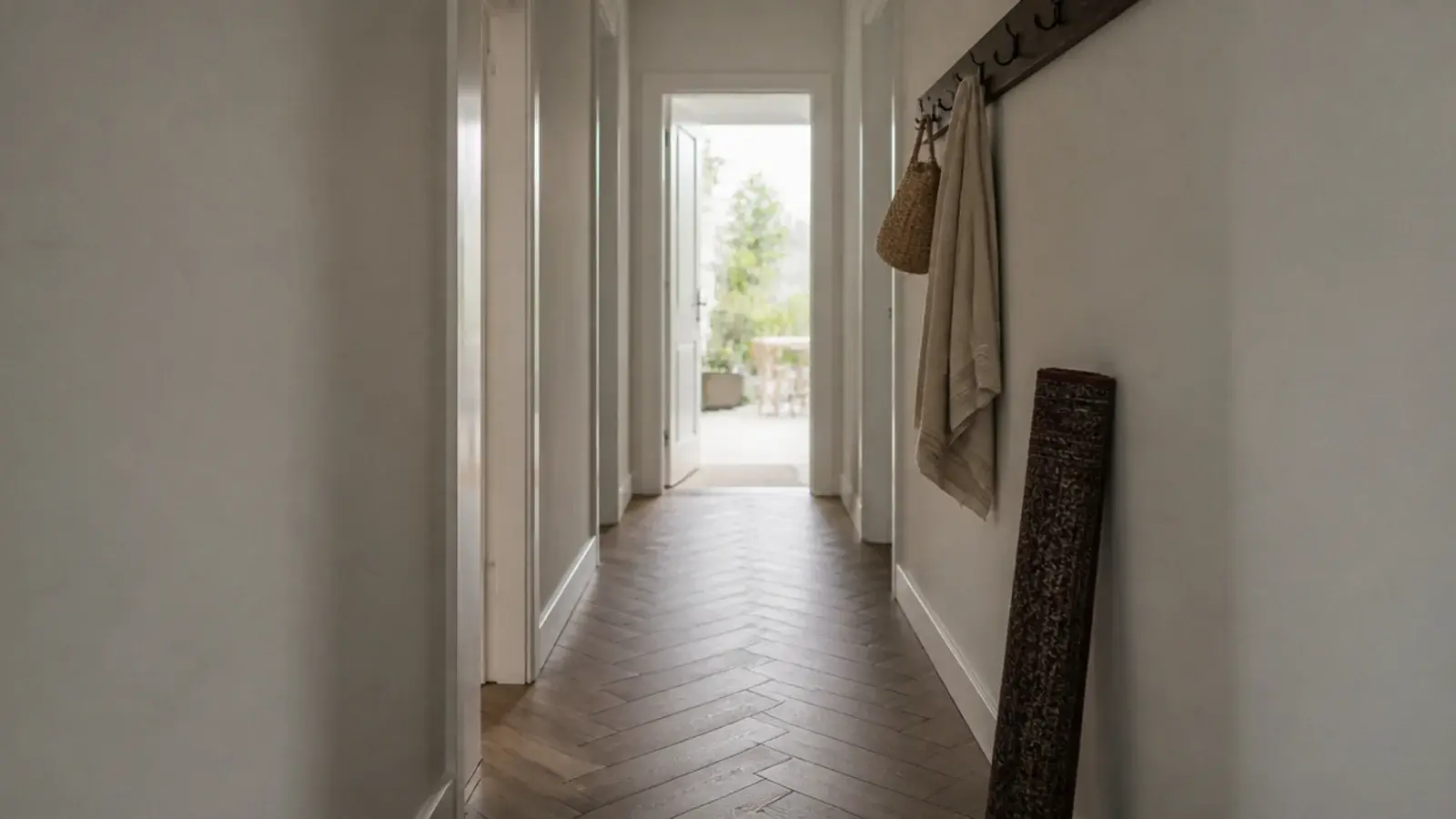 herringbone laid square to the walls making a straight arrow pattern