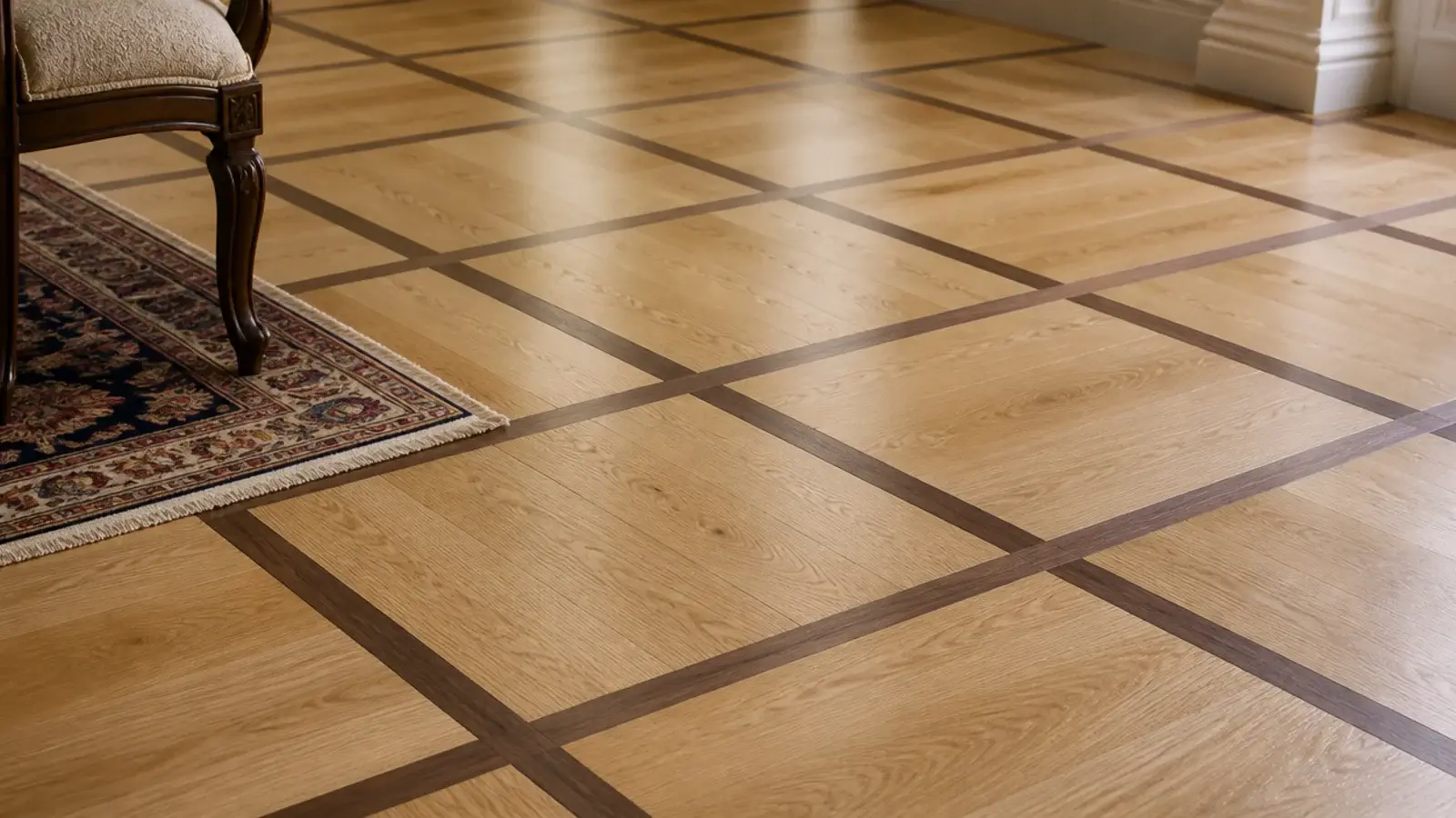 mansion weave squares separated by thin dark timber stringer lines