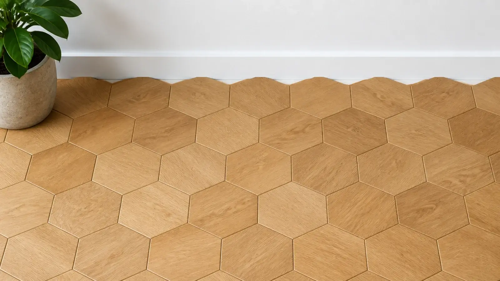 hexagonal timber parquet tiles fitted tightly across a contemporary floor
