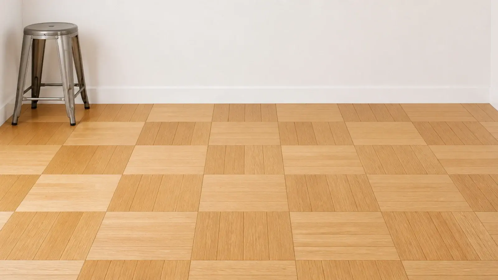 square blocks alternating grain direction like a checkerboard across a floor