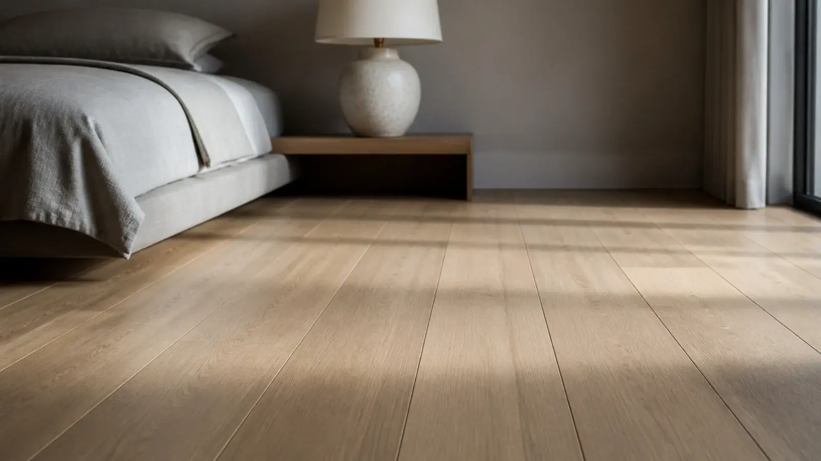 rift sawn oak boards with straight parallel grain running the room length